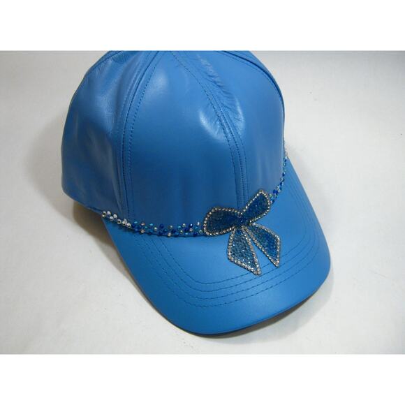 Genuine Leather  Blue Hip Hop Shiny Bling Casual Streetwear Hat Baseball Cap - Picture 8 of 10